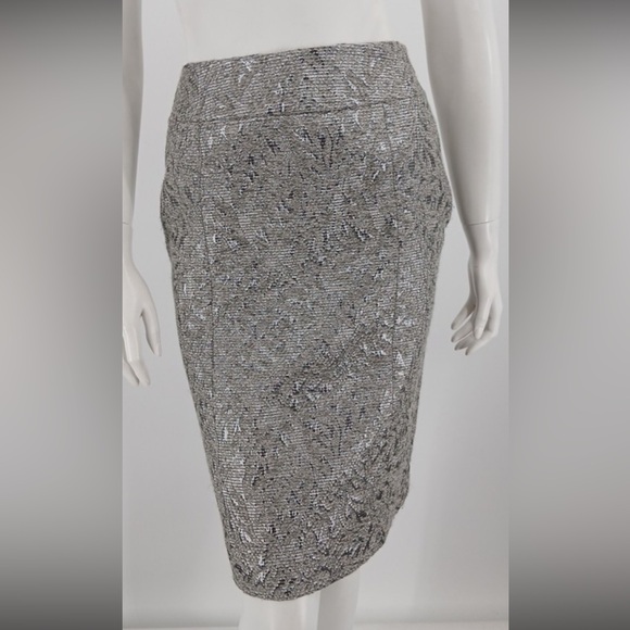 Lafayette 148 NWOT Sz 2 Alpaca Wool New York Metallic Gray Pencil Skirt Slits - Picture 1 of 8